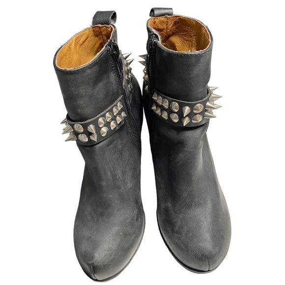 Jeffrey Campbell Havana Black Leather Metal Spiked Heel Ankle Chains Booties - Picture 3 of 12
